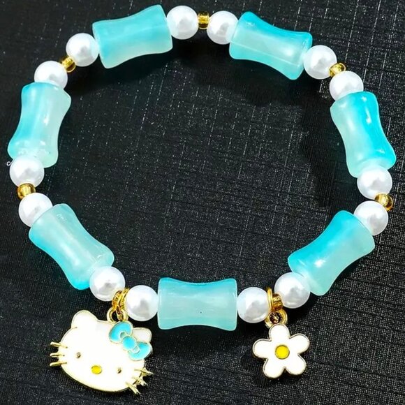 Bracelet Hello Kitty Bead Charm Sanrio Stretch Flower Emo Cute Trendy Stylish - Picture 1 of 1